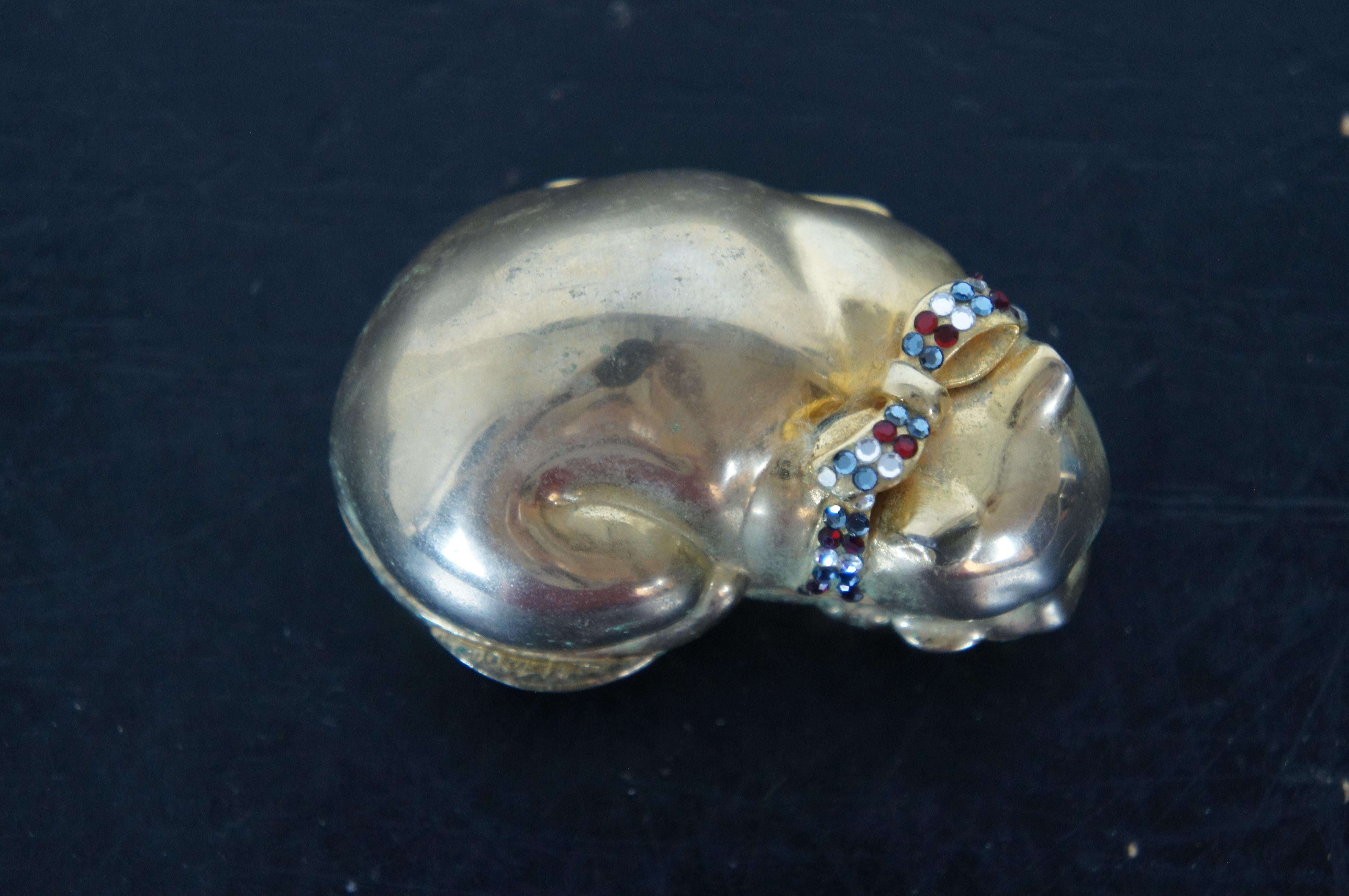 Judith Leiber Swarovski Crystal Gold Sleeping Cat Trinket Keepsake Pill Ring Box 2