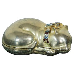 Judith Leiber Swarovski-Kristall Gold schlafende Katze Trinket Keepsake Pill Ring Box