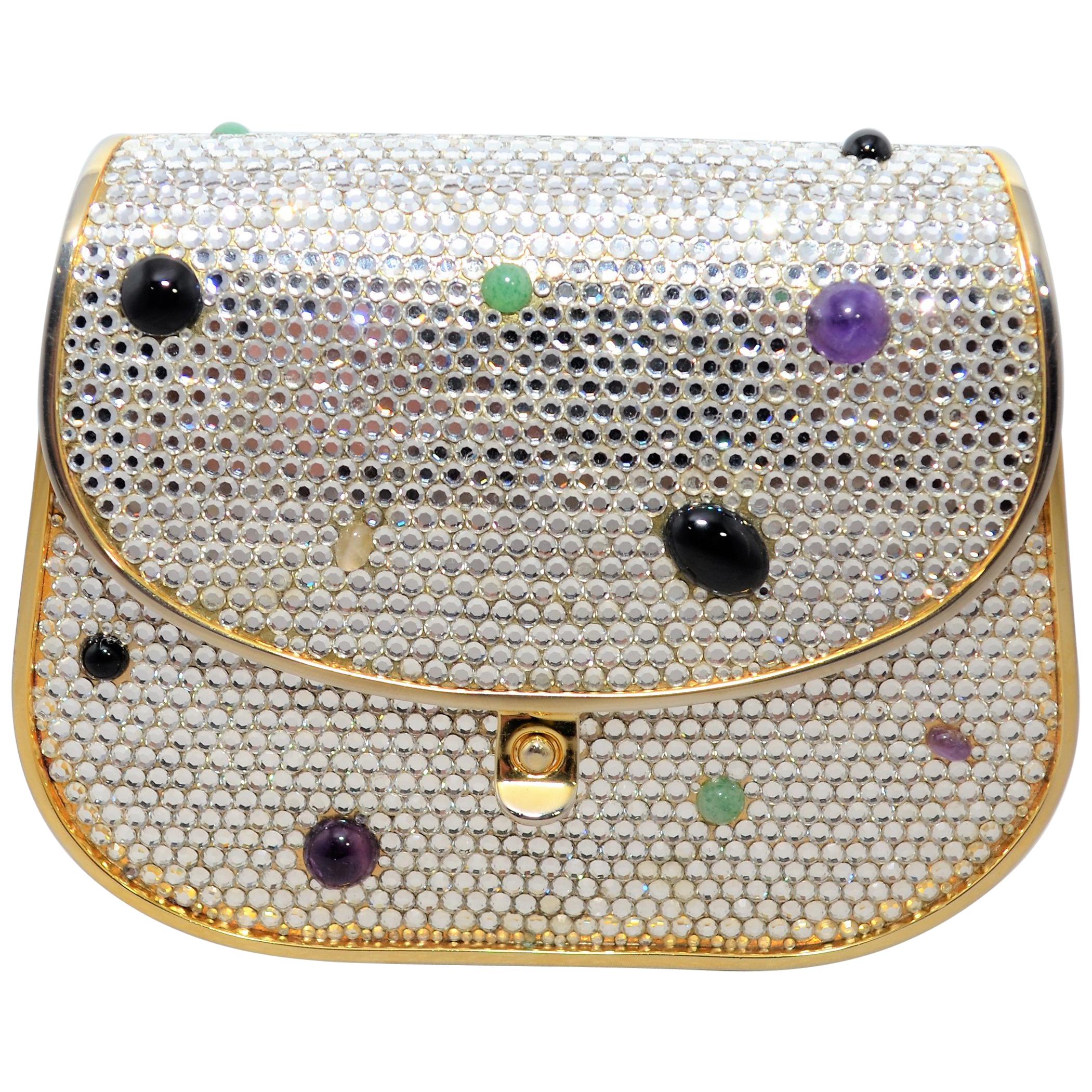 Judith Leiber Swarovski Crystal Minaudiere with Semi-Precious Stones