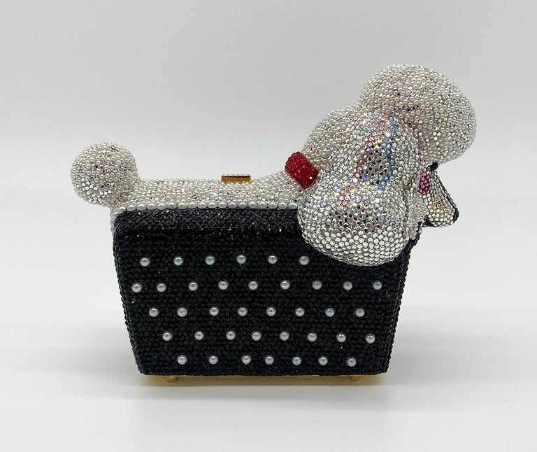 Black Judith Leiber Swarovski Crystal Poodle Box Minaudiere Evening Bag Wristlet For Sale