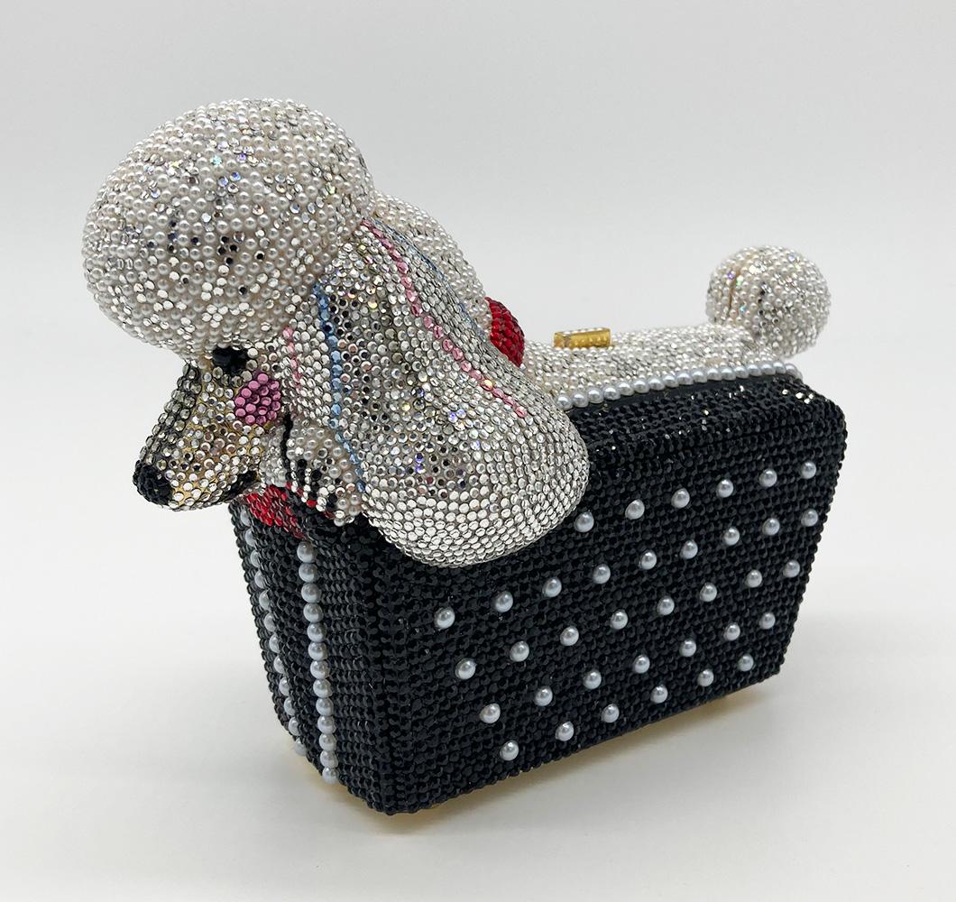 Judith Leiber Swarovski Crystal Poodle Box Minaudiere Evening Bag Wristlet In Excellent Condition In Philadelphia, PA