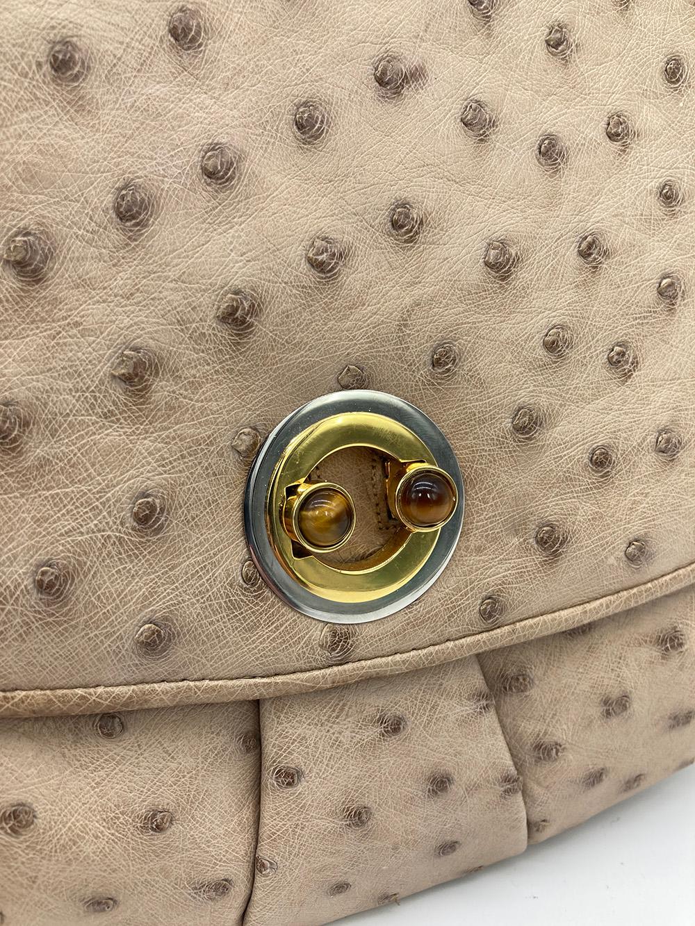 Judith Leiber Tan Ostrich Shoulder Bag In Excellent Condition In Philadelphia, PA