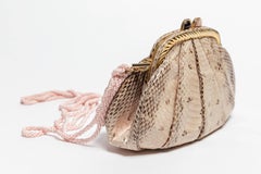 Judith Leiber Tan Python Clutch with Silk Rope Shoulder Strap
