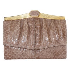 Retro Judith Leiber Taupe Snakeskin Wallet