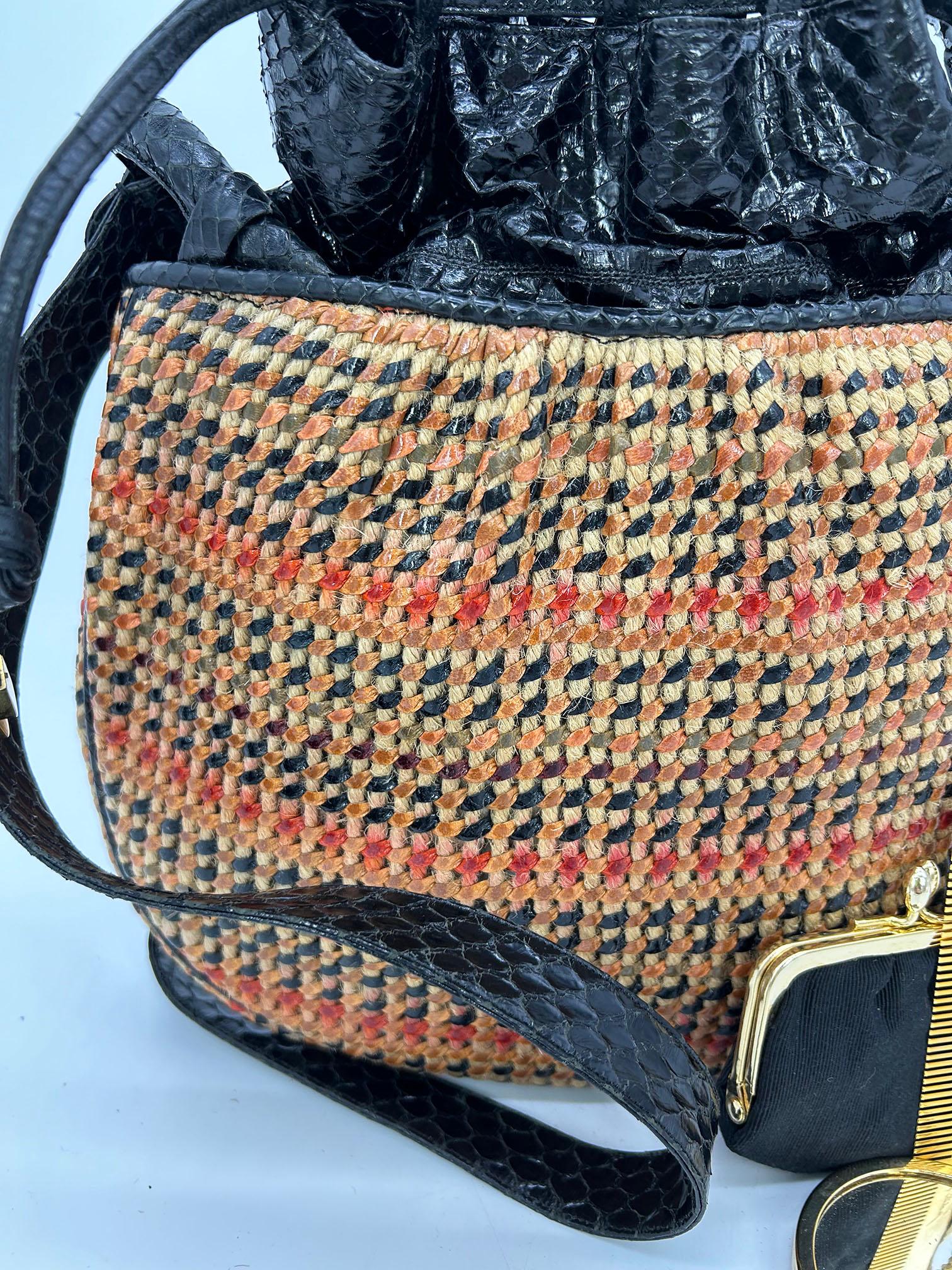 Judith Leiber Vintage Basket Weave Snakeskin Drawstring Shoulder Bag For Sale 7