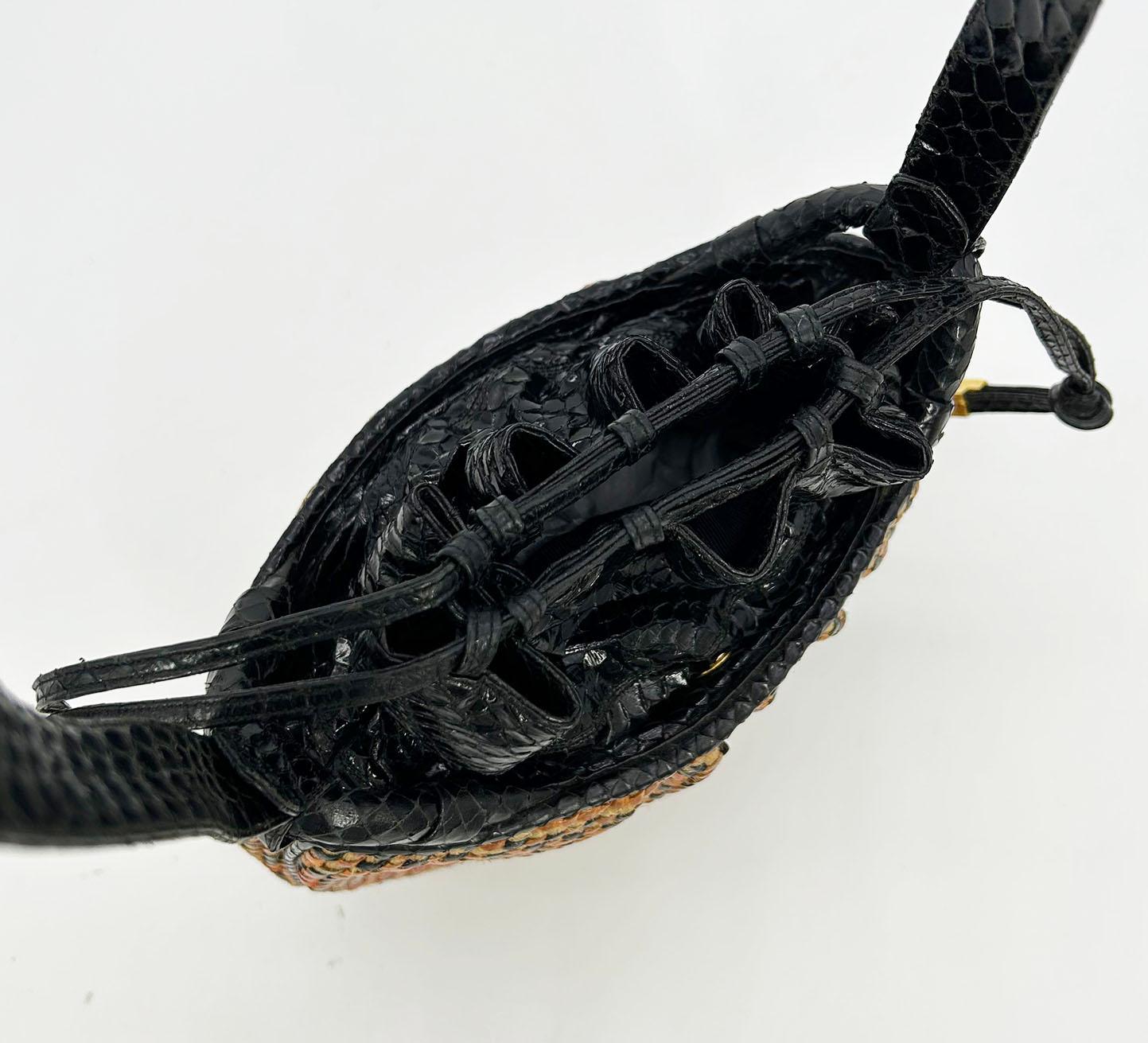 Judith Leiber Vintage Basket Weave Snakeskin Drawstring Shoulder Bag For Sale 2