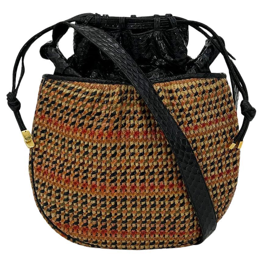 Judith Leiber Vintage Basket Weave Snakeskin Drawstring Shoulder Bag  For Sale