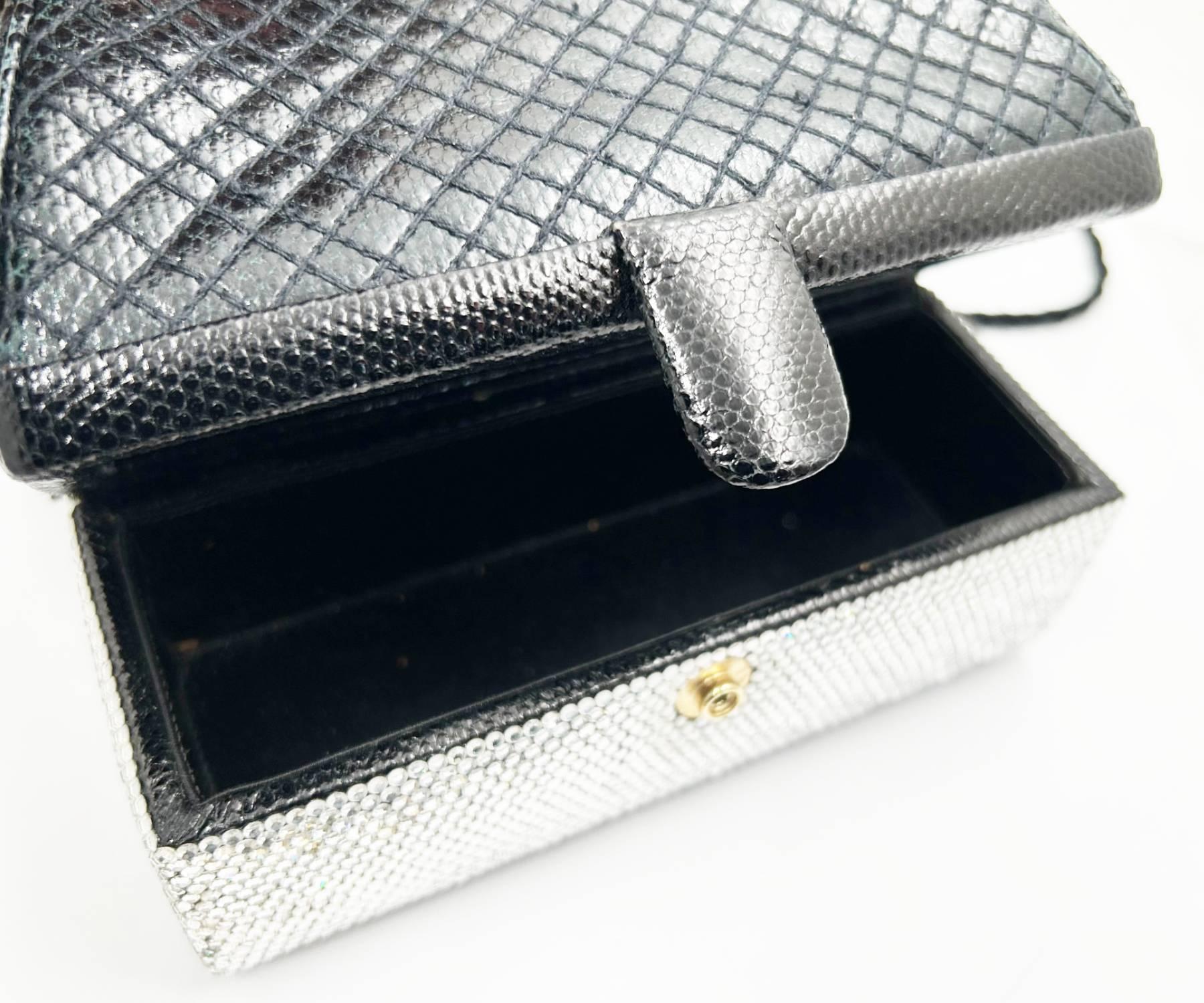 Women's Judith Leiber Vintage Black 007James Bond Snakeskin Silver Crystal Crossbody Bag