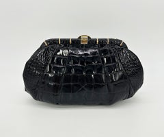 Judith Leiber Vintage Black Alligator Clutch with Amethyst Gemstones c1980s