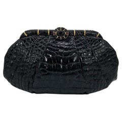 Judith Leiber Vintage Black Alligator Clutch with Amethyst Gemstones c1980s
