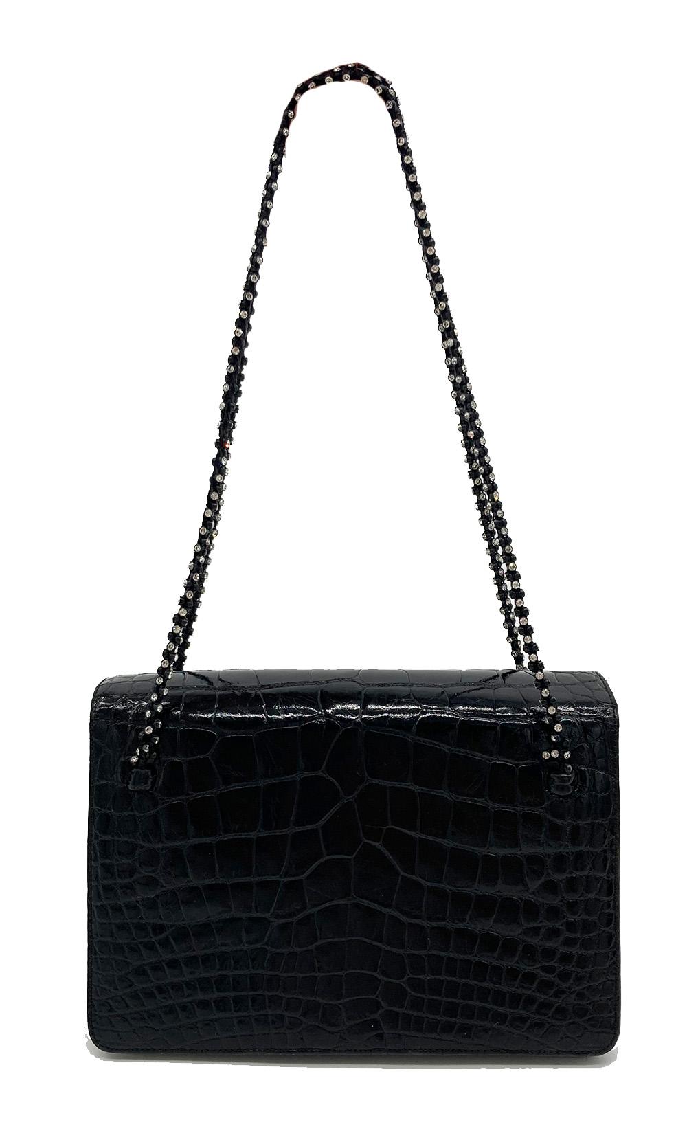 Judith Leiber Bolso de noche vintage con correa de cristal de aligátor negro en Excelente estado para la venta en Philadelphia, PA