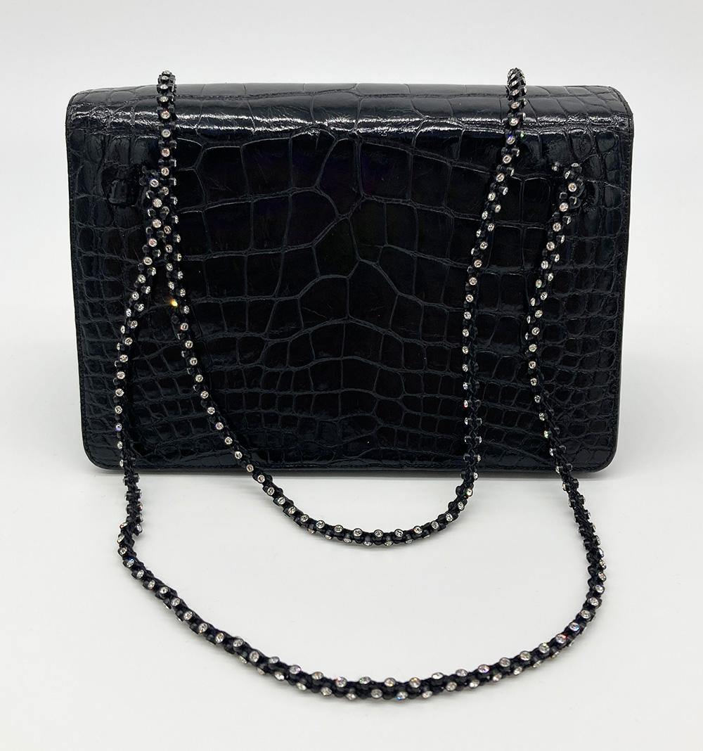 Judith Leiber Vintage Black Alligator Crystal Strap Evening Bag 1