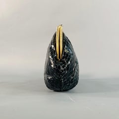 JUDITH LEIBER Vintage Black Gold Tone Snakeskin Leather Kiss Lock Evening Handbag