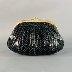 JUDITH LEIBER Vintage Schwarzer Goldton Schlangenleder Kussverschluss Abendhandtasche