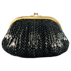 JUDITH LEIBER Vintage Schwarzer Goldton Schlangenleder Kussverschluss Abendhandtasche