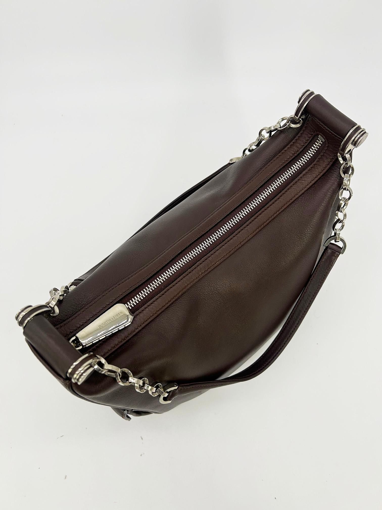 Judith Leiber Vintage Brown Leather Shoulder Bag For Sale 5