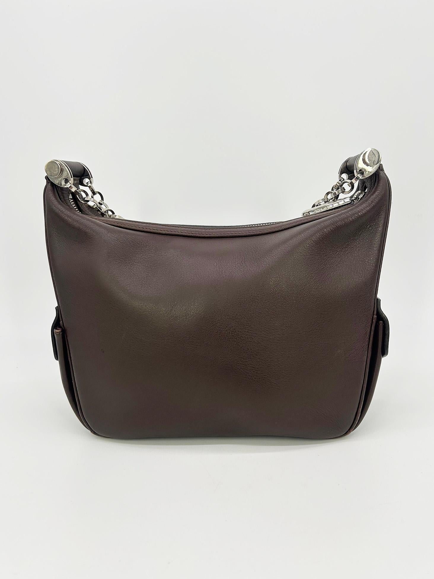 Black Judith Leiber Vintage Brown Leather Shoulder Bag For Sale