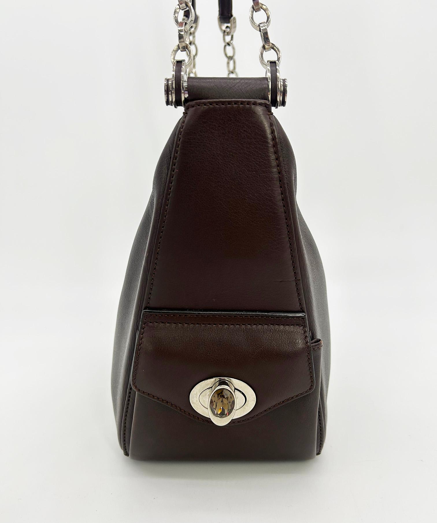 Judith Leiber Vintage Brown Leather Shoulder Bag In Good Condition For Sale In Philadelphia, PA