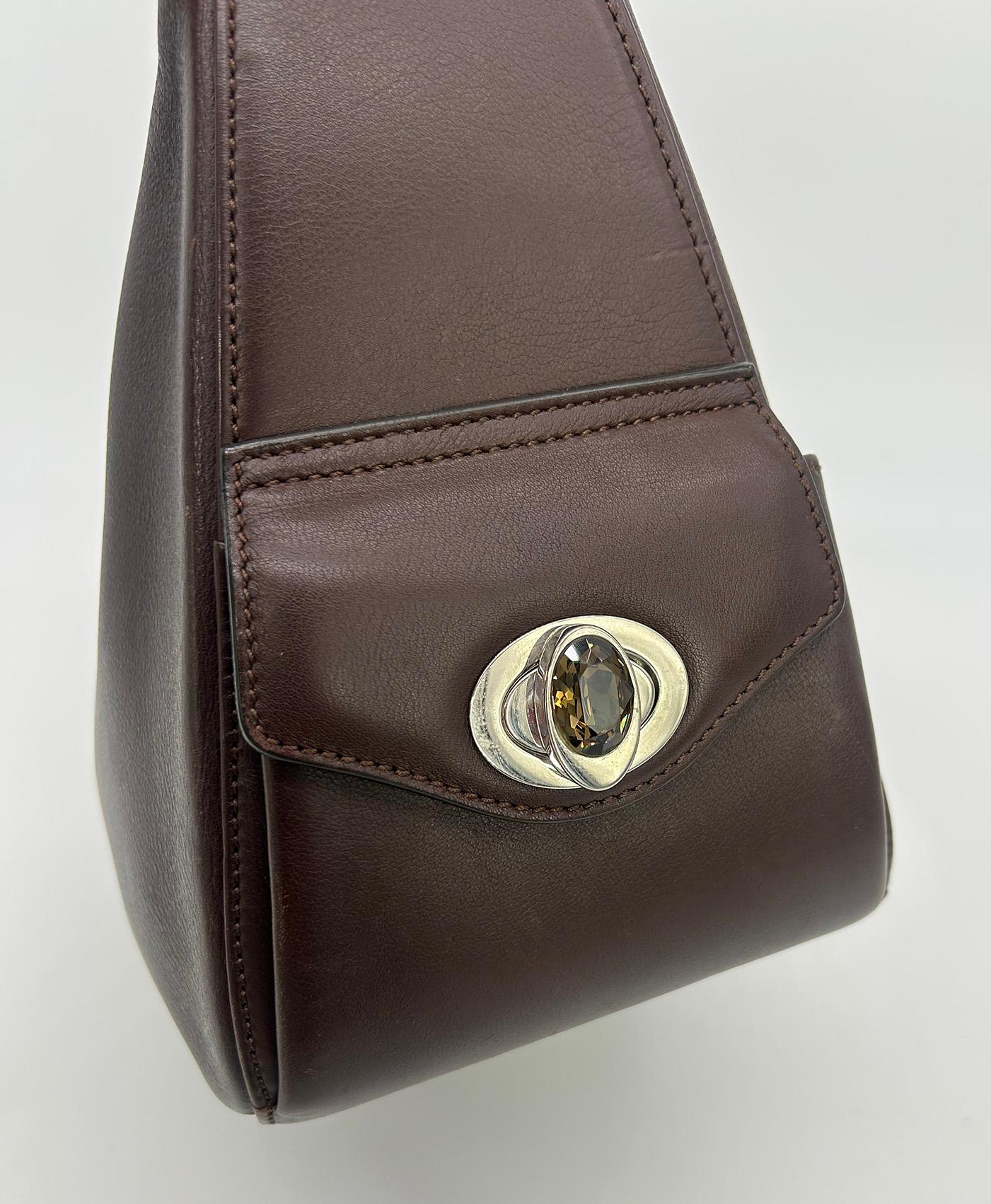 Judith Leiber Vintage Brown Leather Shoulder Bag For Sale 2