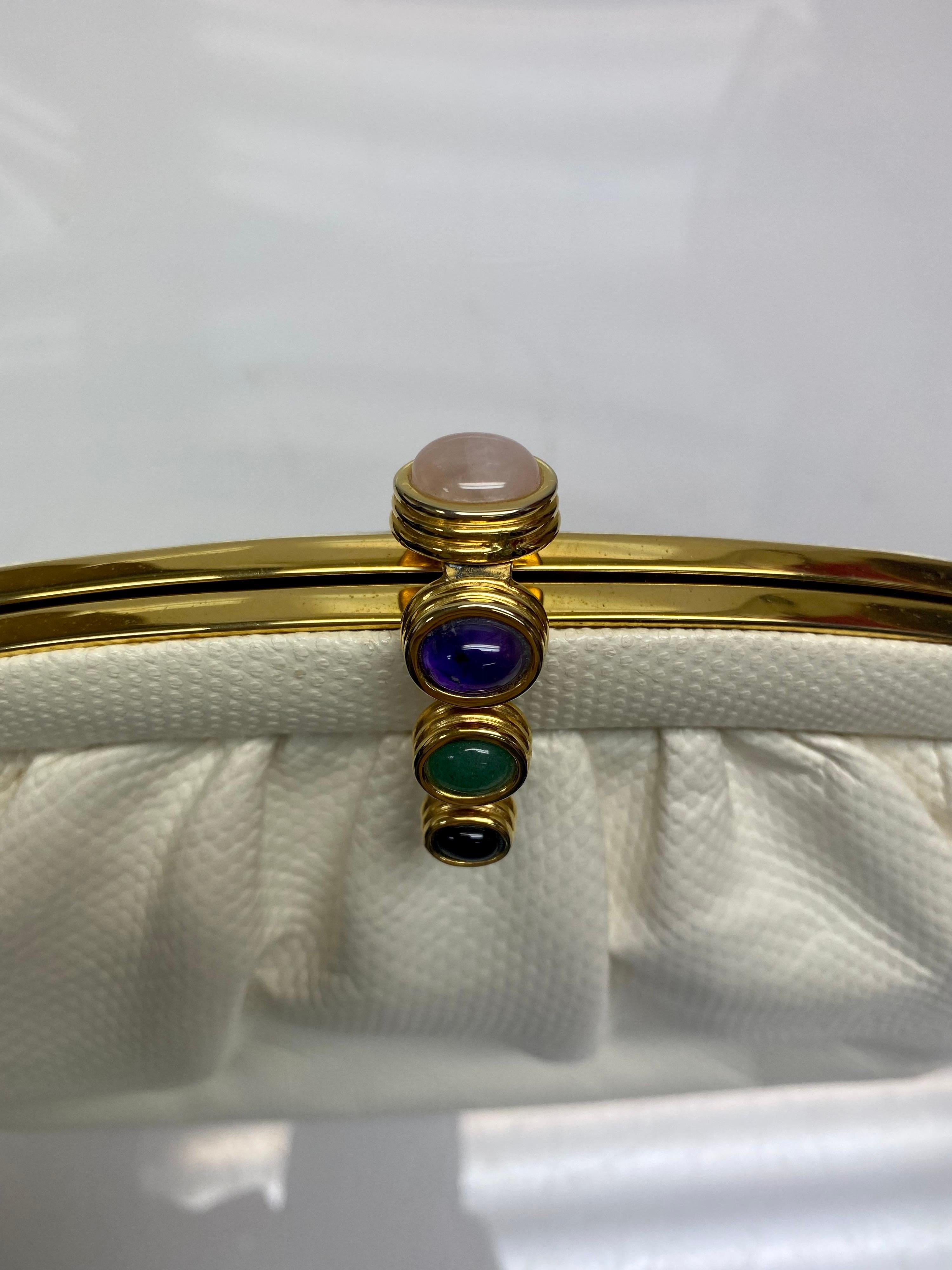 Judith Leiber Vintage Cream Lizard Handbag with jeweled closure 2