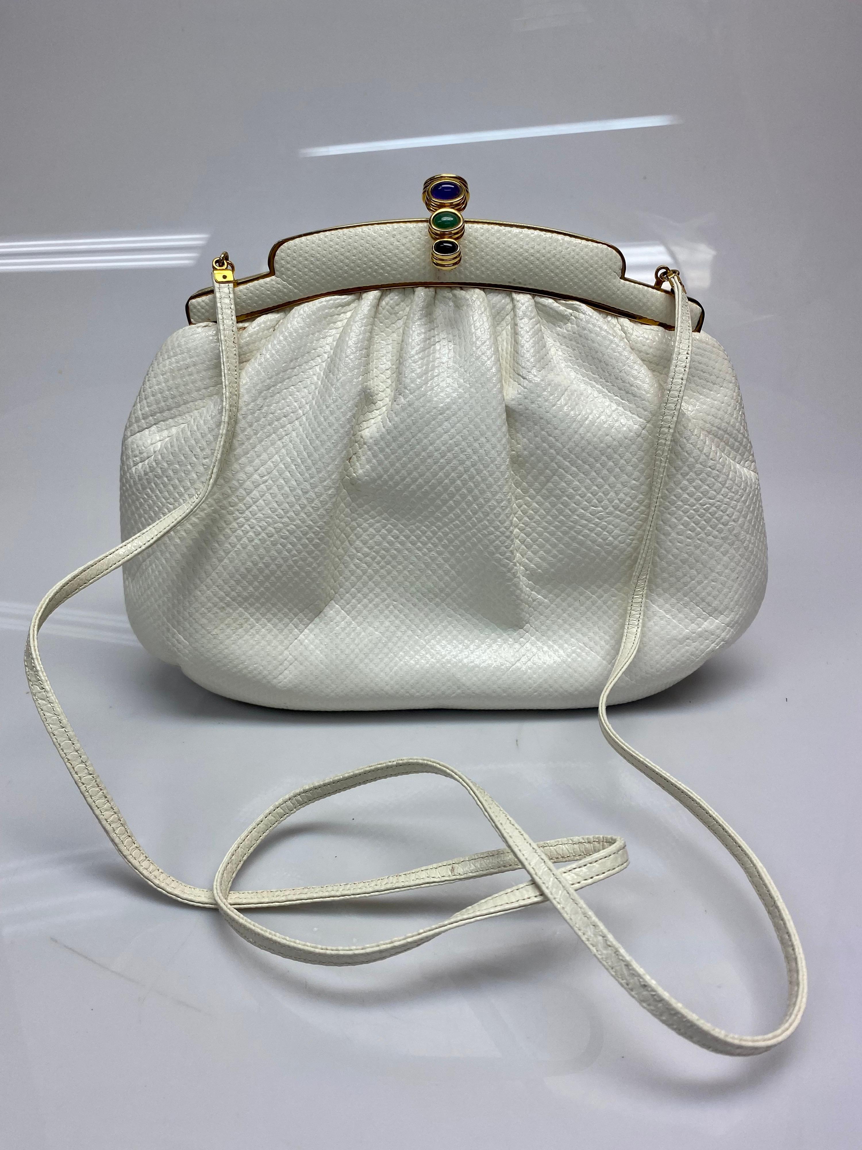Judith Leiber Vintage Cream Lizard Handbag with jeweled closure 6