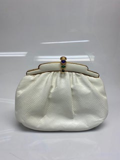 Judith Leiber Vintage Cream Lizard Handbag with jeweled closure