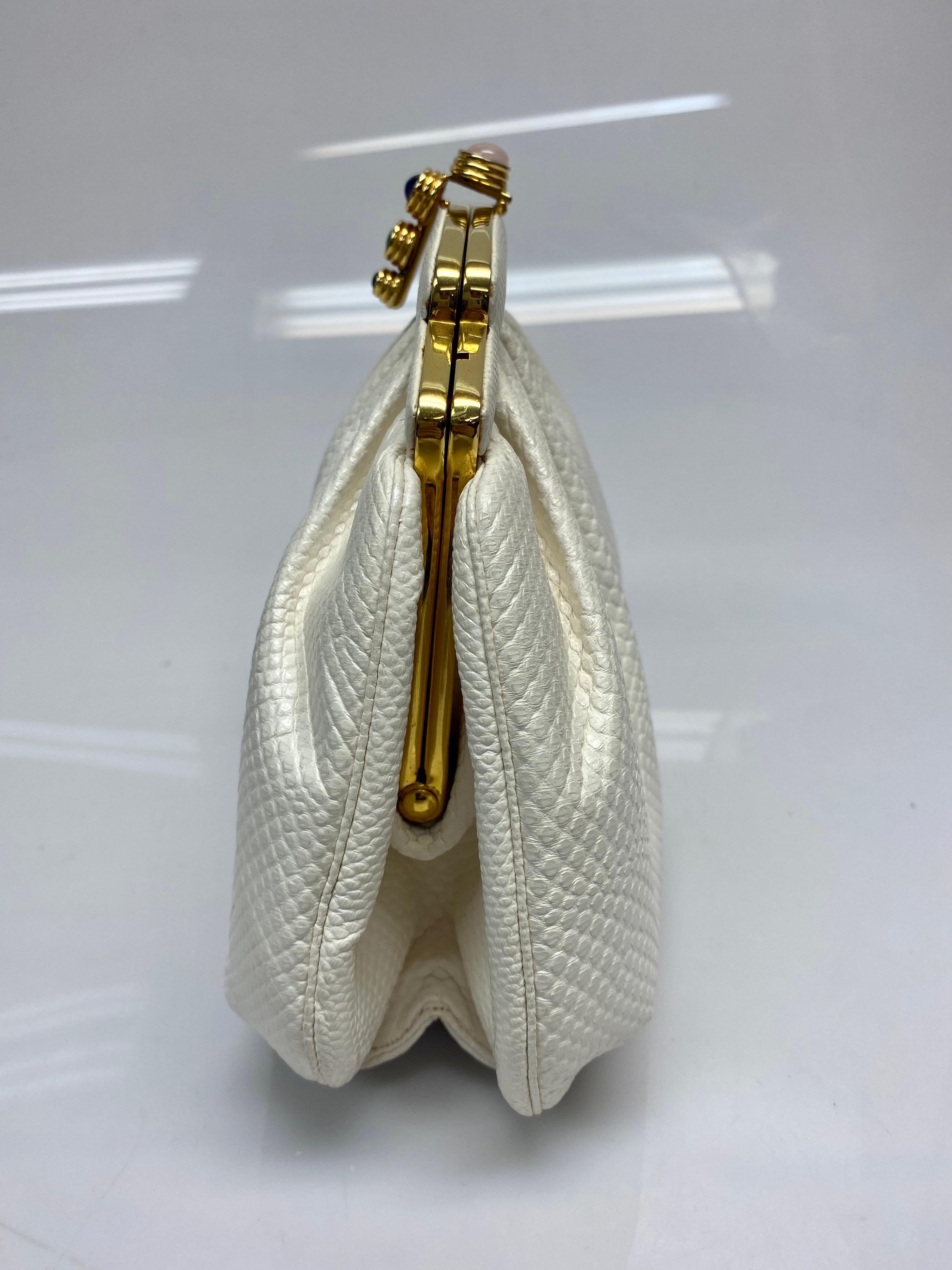 Women's Judith Leiber Vintage Cream Lizard Handbag with jeweled closure