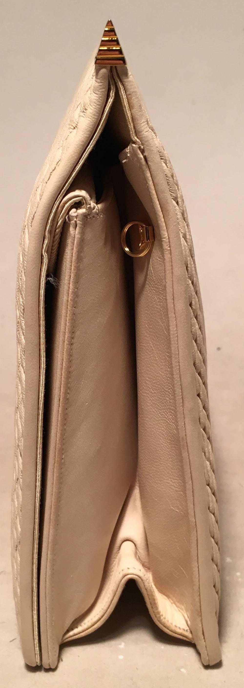 Brown Judith Leiber Vintage Cream Leather Clutch For Sale