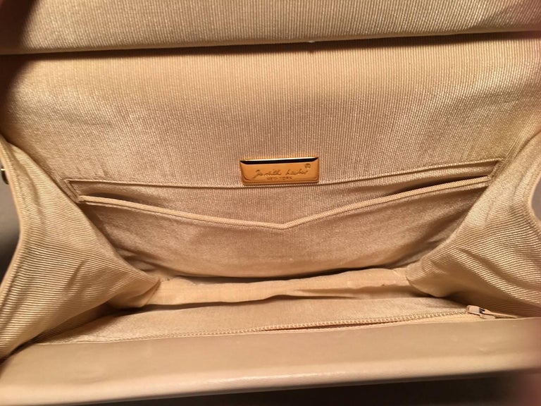 Judith Leiber Vintage Cream Pinched Leather Clutch For Sale at 1stdibs