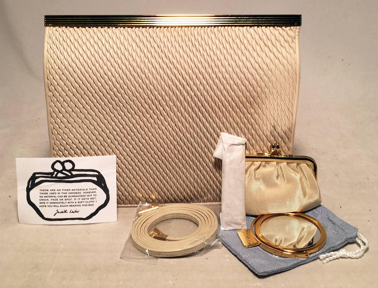 Judith Leiber Vintage Cream Leather Clutch For Sale 4
