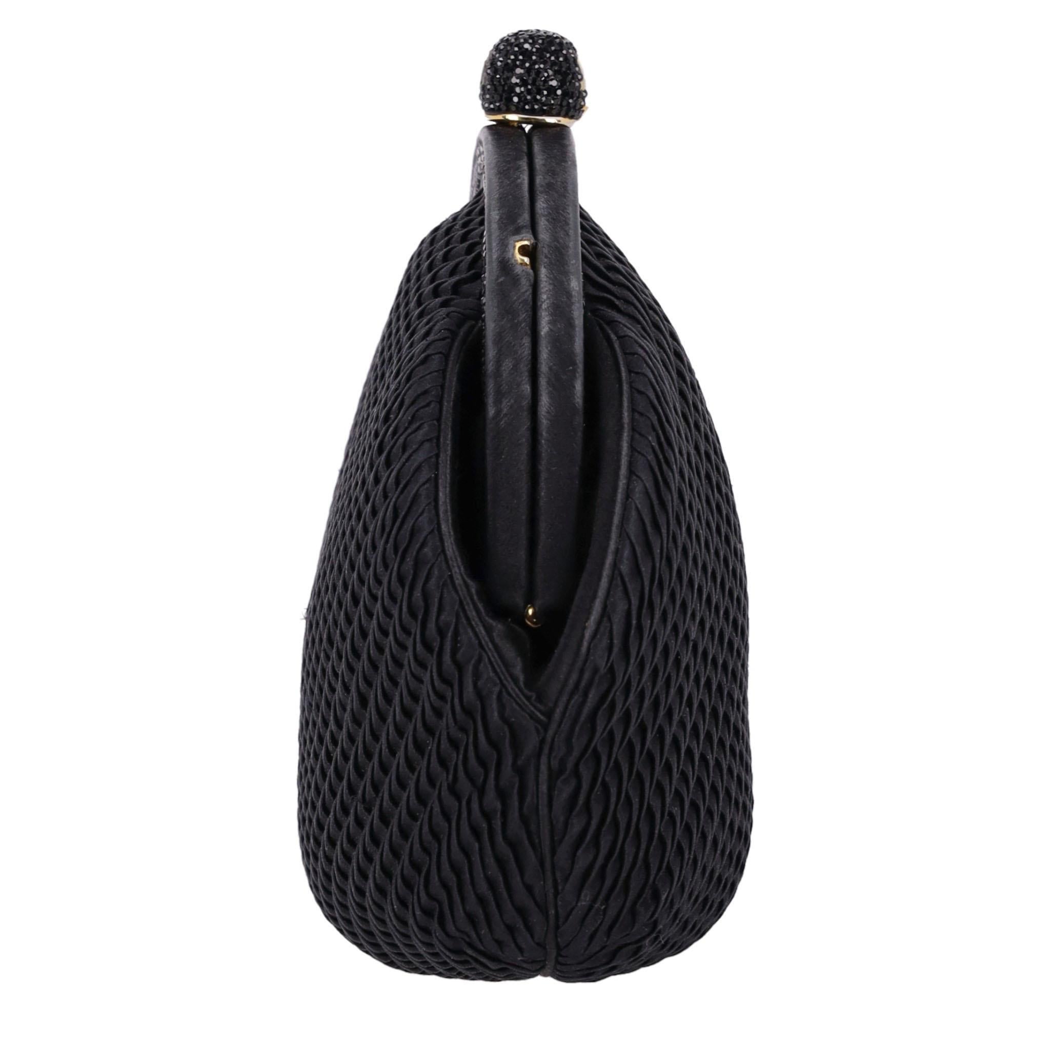 Judith Leiber Vintage Crystal Adorned Satin Clutch Bag With Gold Comb In Fair Condition For Sale In London, GB