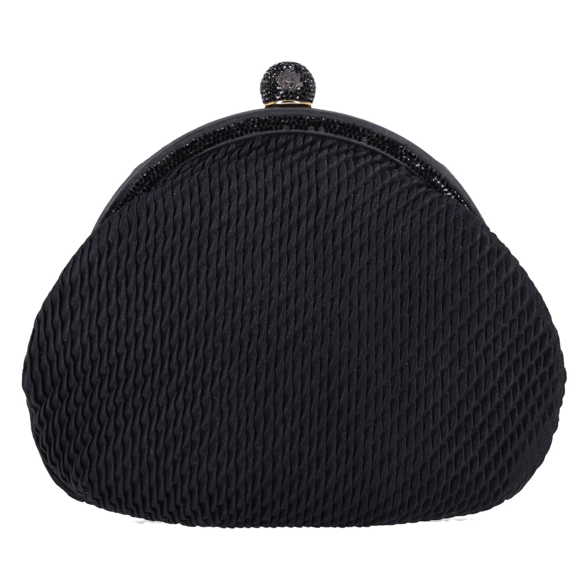 Women's Judith Leiber Vintage Crystal Adorned Satin Clutch Bag With Gold Comb For Sale