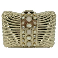 Judith Leiber Vintage Gold Box Clutch with Pearl Details