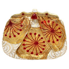 Judith Leiber Vintage Golden Japanese Obi Seide verschönert Clutch Bag