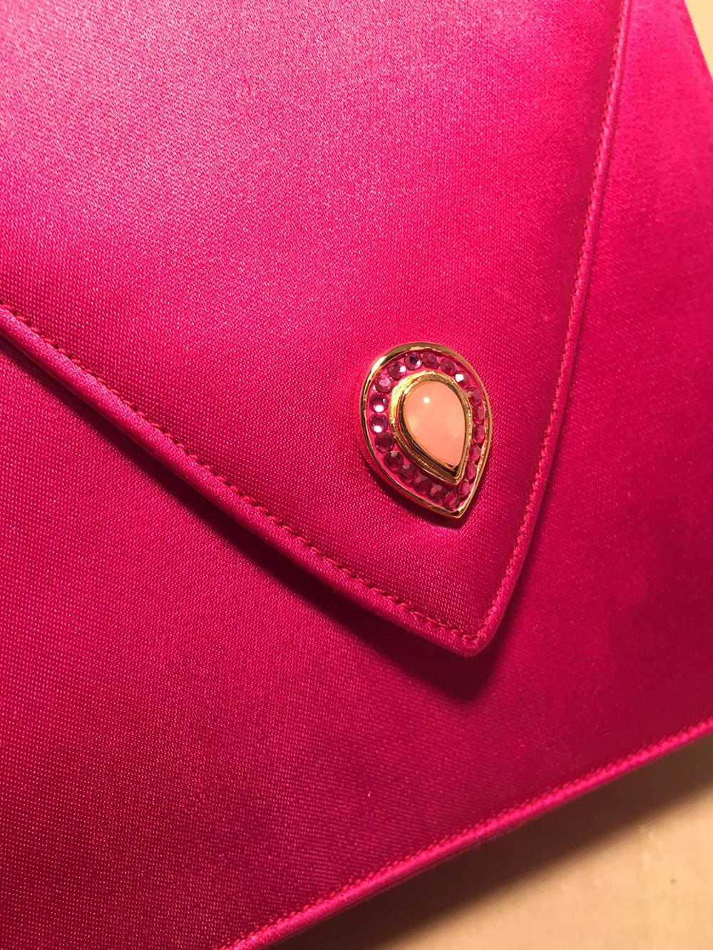 Judith Leiber Vintage Hot Pink Silk Evening Bag Wristlet In Good Condition In Philadelphia, PA