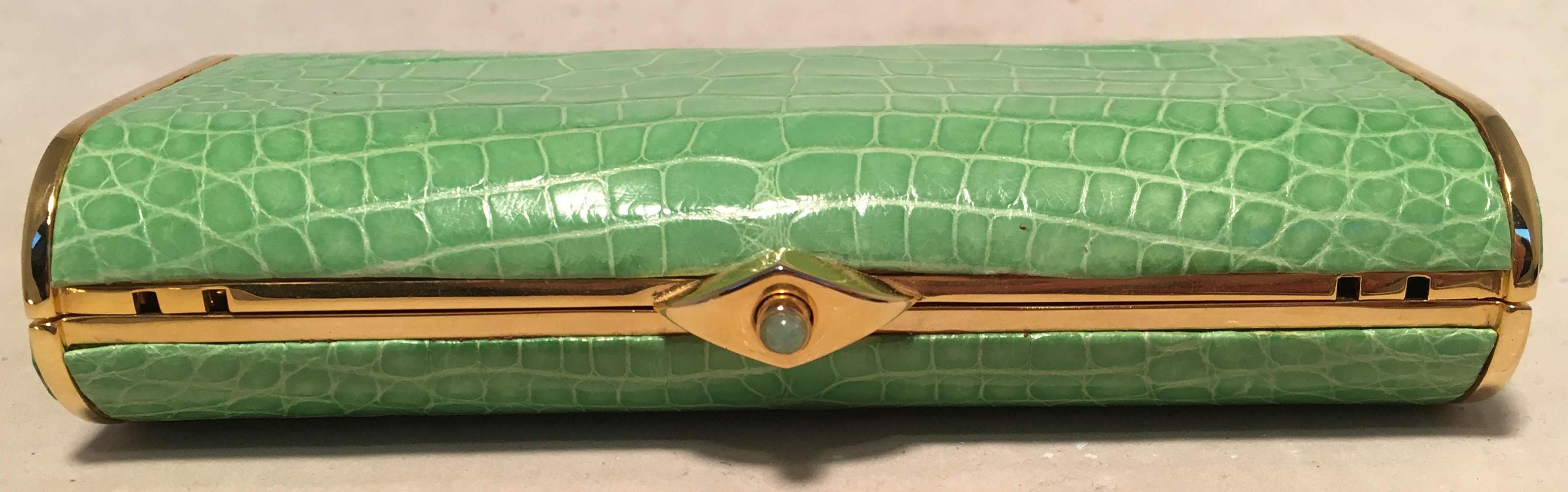Women's Judith Leiber Vintage Mini Green Alligator Clutch Minaudiere For Sale