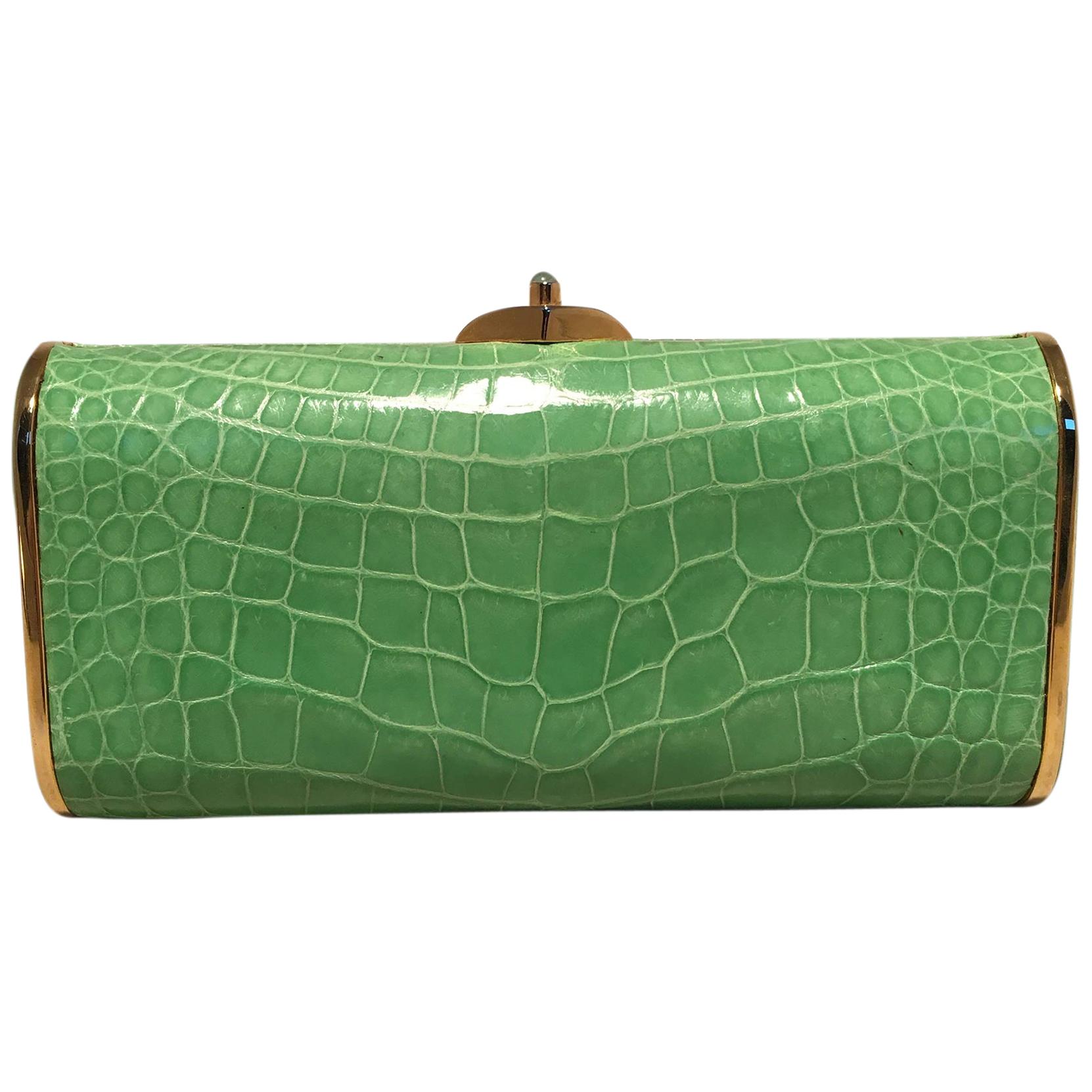 Judith Leiber Mini Minaudiere vintage de aligátor verde