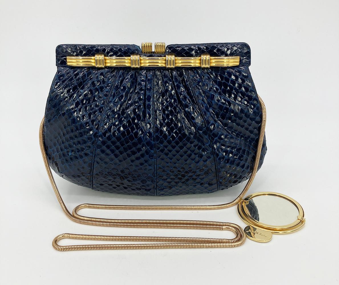 Judith Leiber Vintage Navy Snakeskin Clutch  7