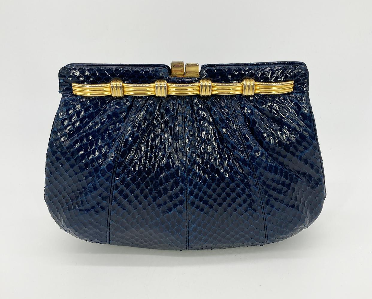 Judith Leiber Vintage Navy Snakeskin Clutch  In Good Condition In Philadelphia, PA