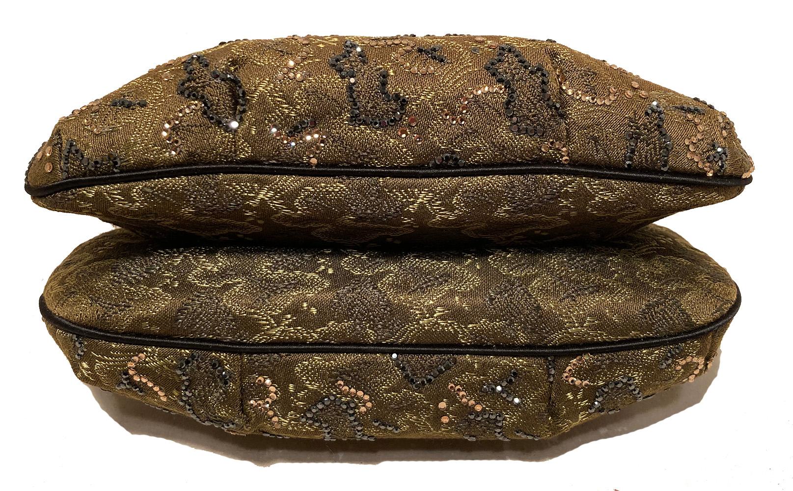 Judith Leiber Vintage Olive Silk Swarovski Crystal Evening Bag In Excellent Condition In Philadelphia, PA