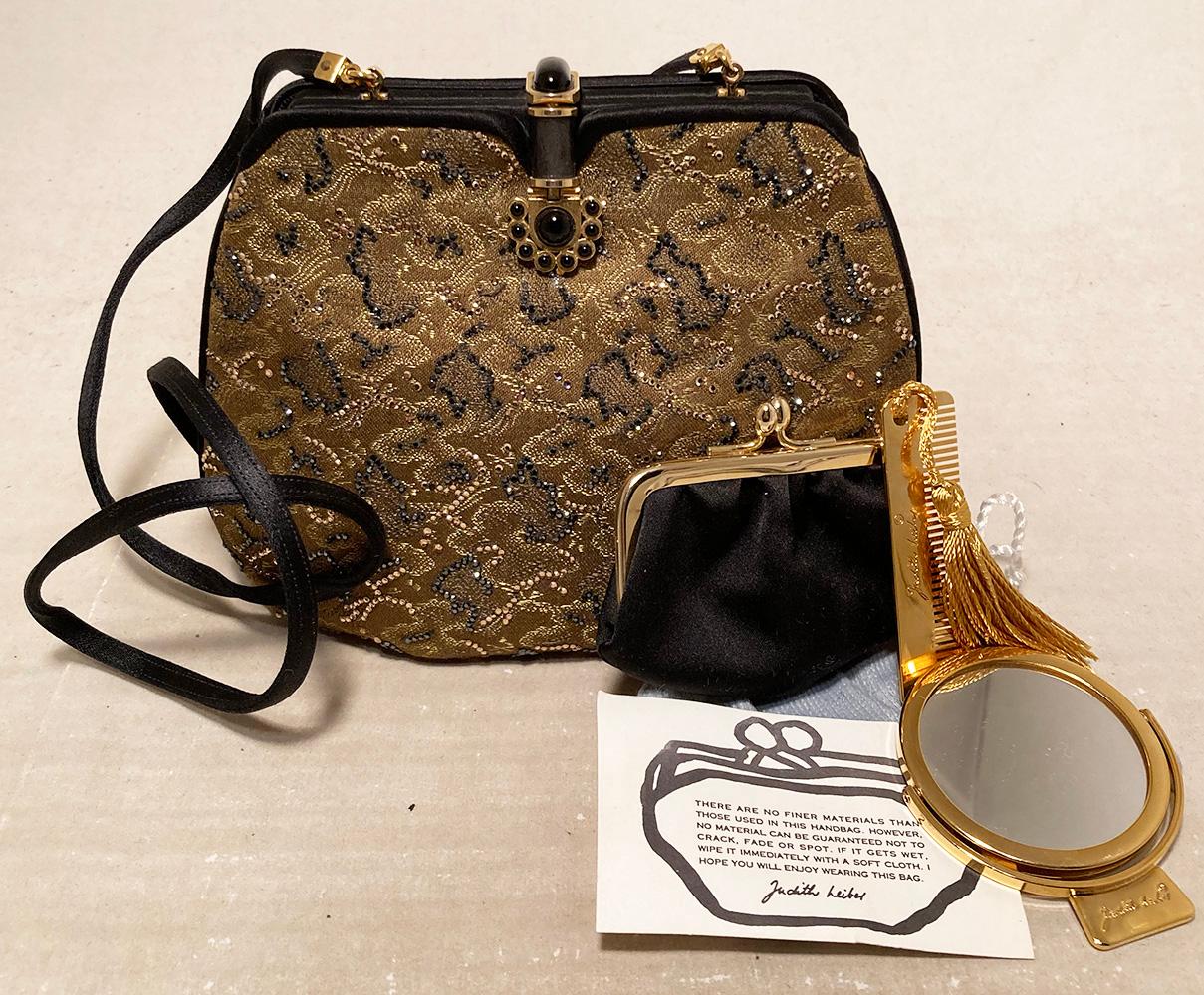 Judith Leiber Vintage Olive Silk Swarovski Crystal Evening Bag 2