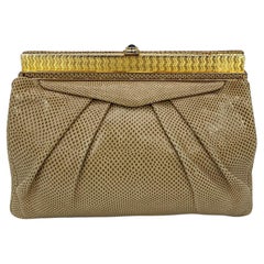 Judith Leiber Retro Saks Tan Lizard Clutch