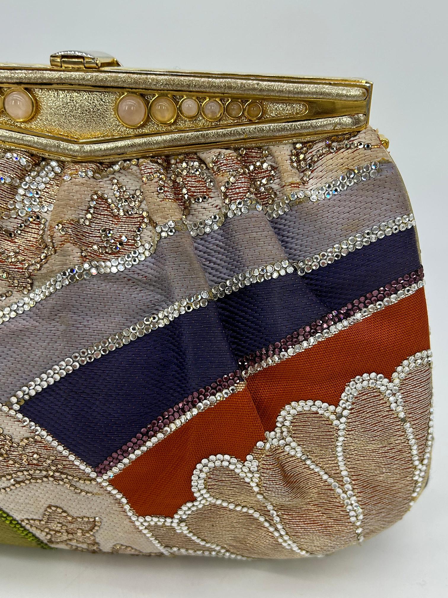 Judith Leiber Vintage Mehrfarbige Clutch aus Seide und Swarovski-Kristall im Angebot 6