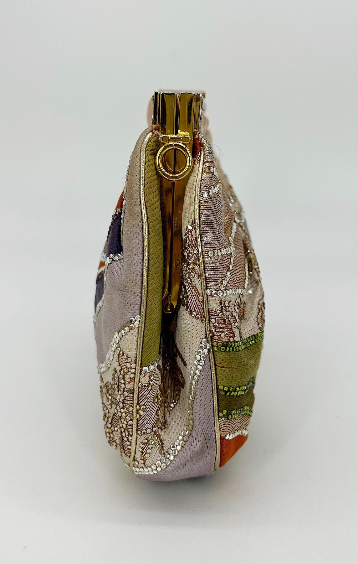 Judith Leiber Vintage Mehrfarbige Clutch aus Seide und Swarovski-Kristall im Zustand „Gut“ im Angebot in Philadelphia, PA