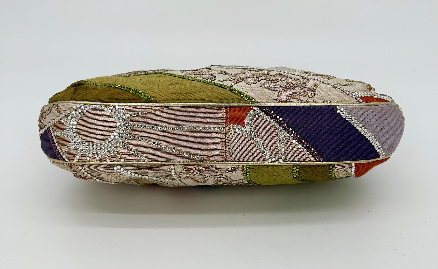 Judith Leiber Vintage Mehrfarbige Clutch aus Seide und Swarovski-Kristall Damen im Angebot