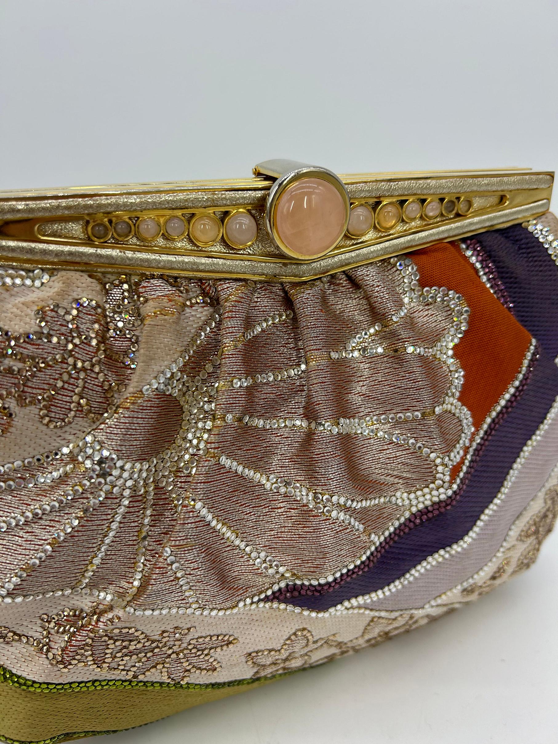 Judith Leiber Vintage Mehrfarbige Clutch aus Seide und Swarovski-Kristall im Angebot 1