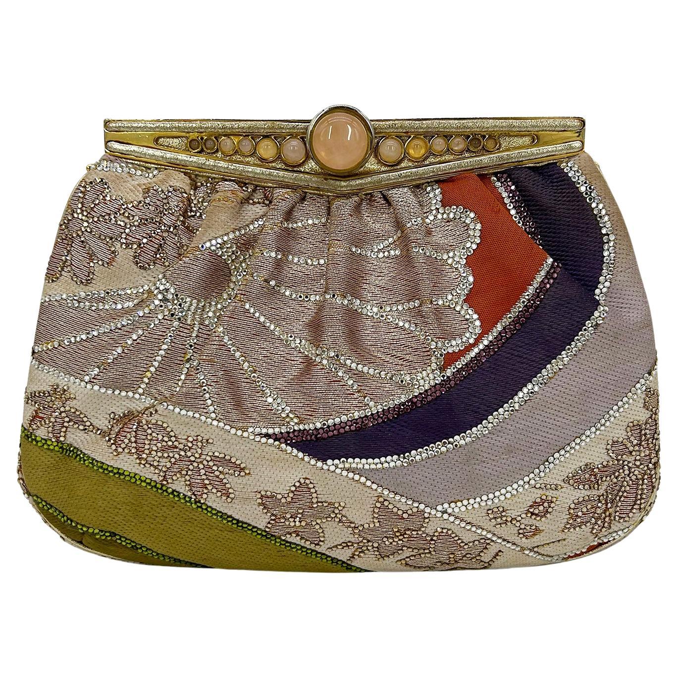 Judith Leiber Vintage Mehrfarbige Clutch aus Seide und Swarovski-Kristall im Angebot