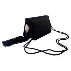 Judith Leiber Vintage Silk Crystals Flap 2-Way Clutch Shoulder Tassel Bag