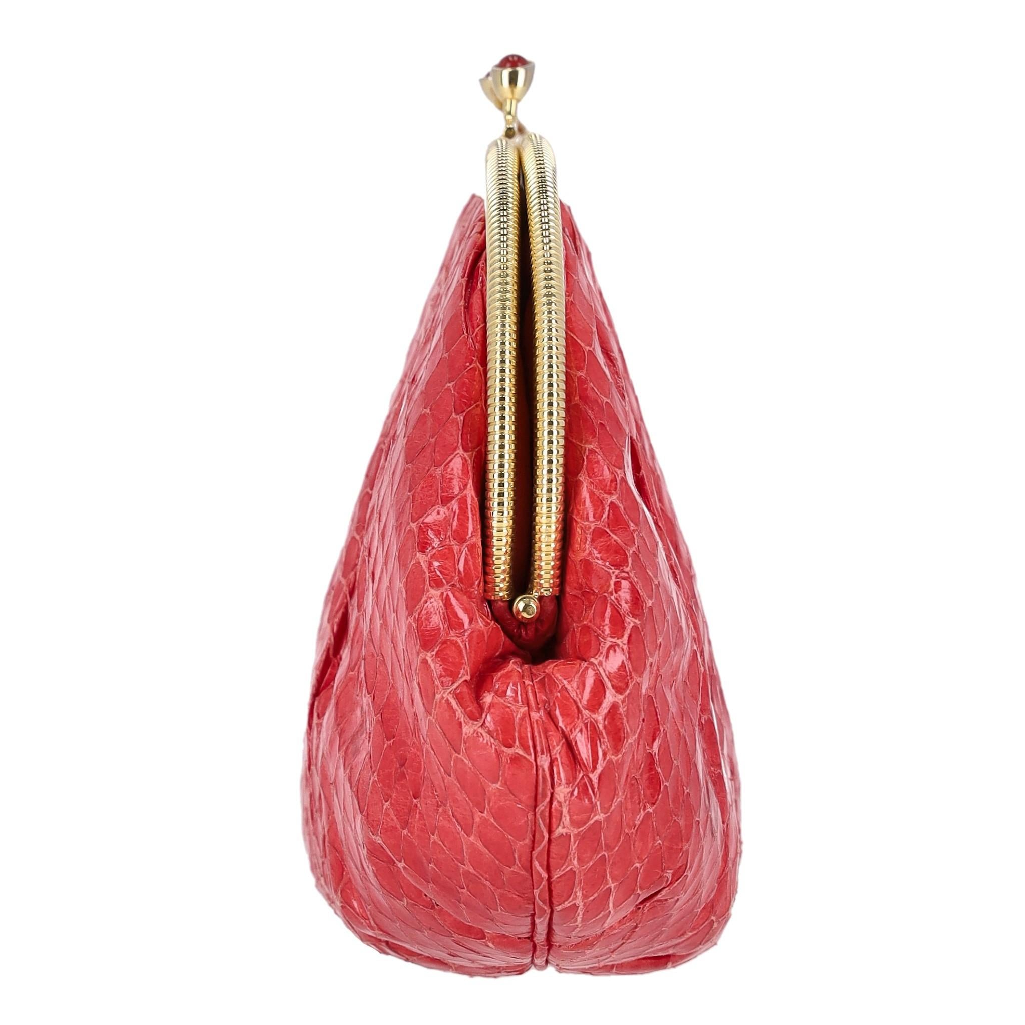 Pink Judith Leiber Vintage Snake Skin Bag With Chain Strap