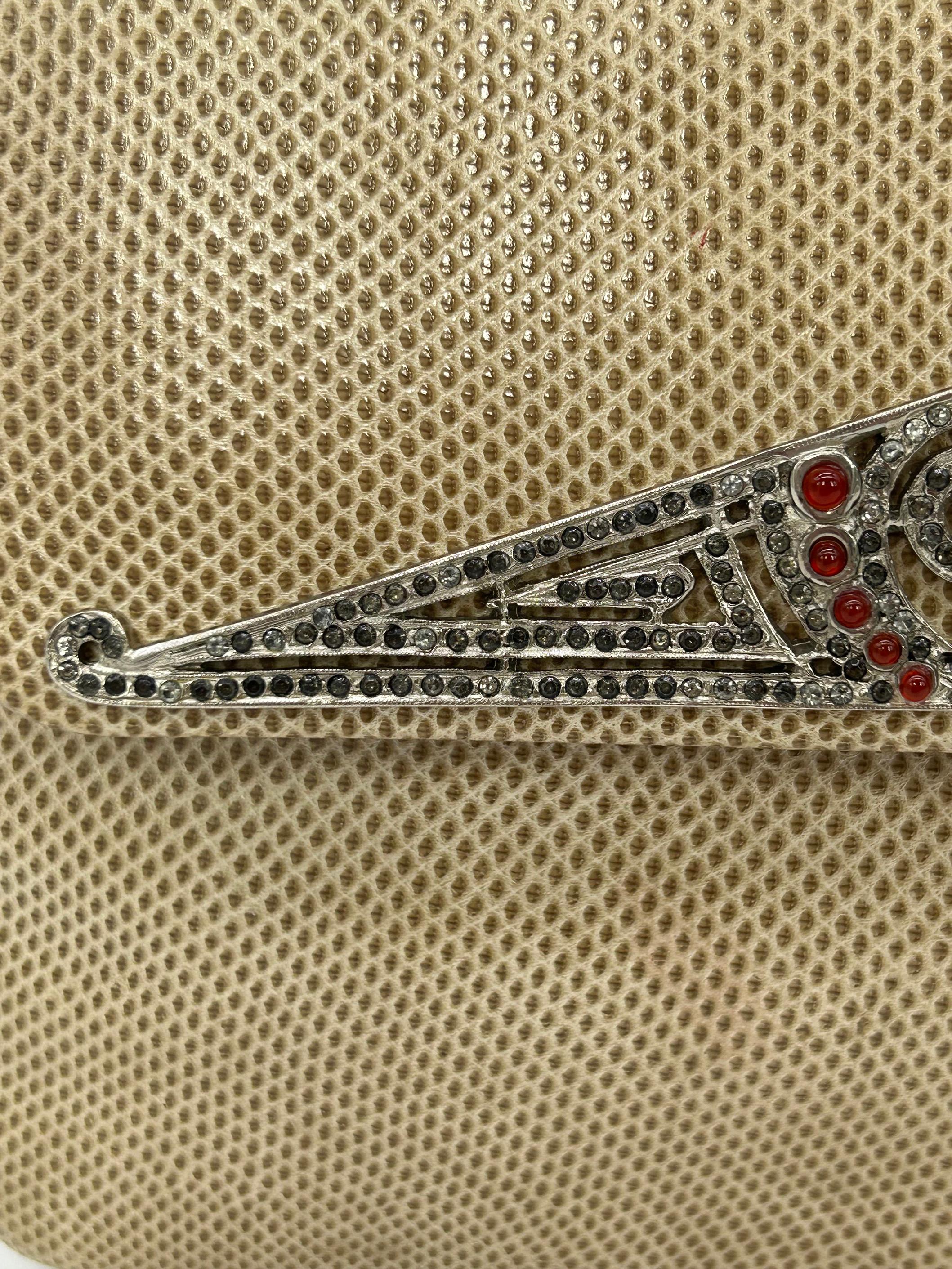 Judith Leiber Vintage Tan Lagarto Plata Antiguo Deco Rhinestone Clutch en venta 5